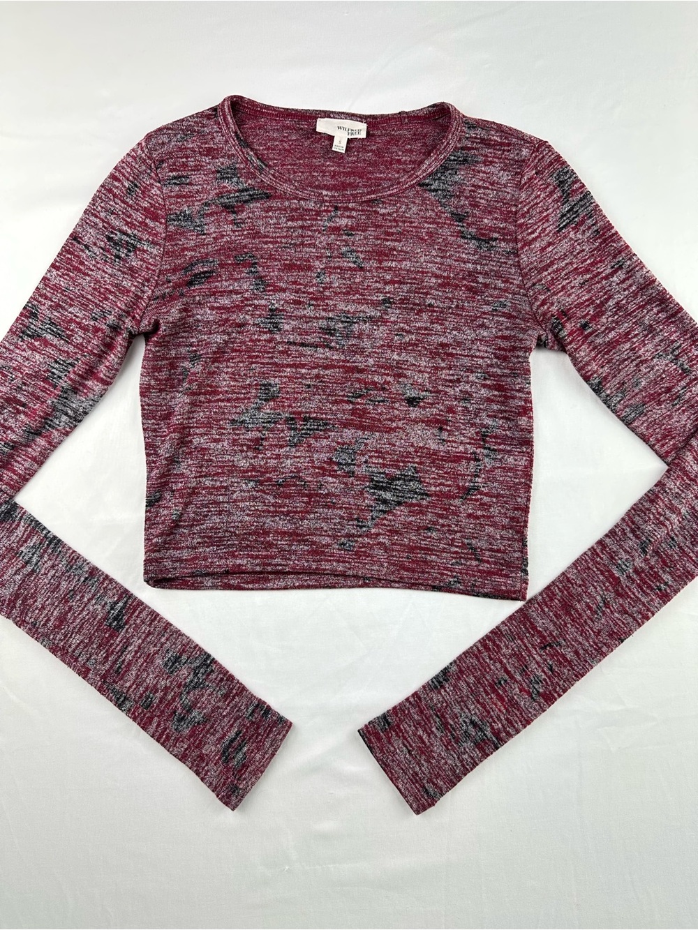 Aritzia Wilfred Free Space Dye Long Sleeve Knit Crop Top Heathered Burgundy S